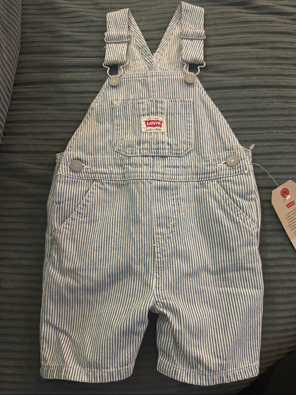 Levi's Blue & White Stripe Short Overalls